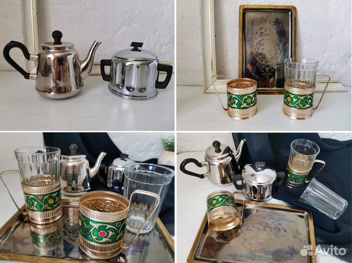 Чайник Сахарница Кольчугино Подстаканники Поднос