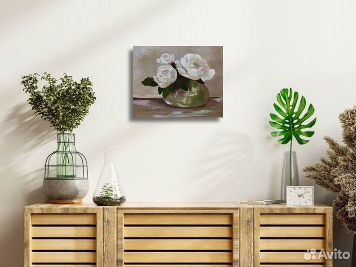 Картина «Белые розы»холст масло 40 х 50 см
