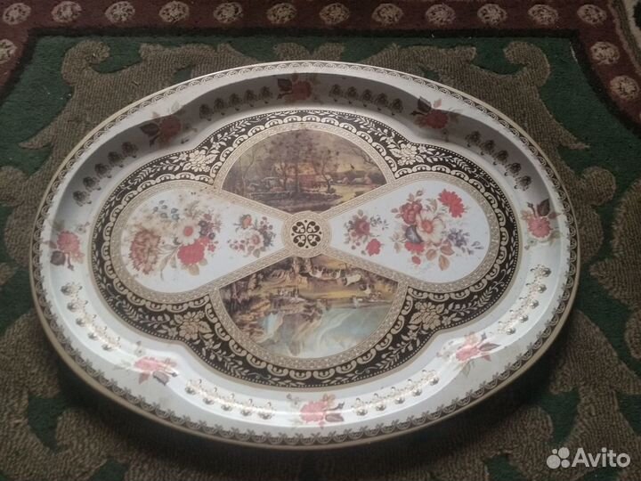 Поднос металлический. ссср. Роспись. Винтаж