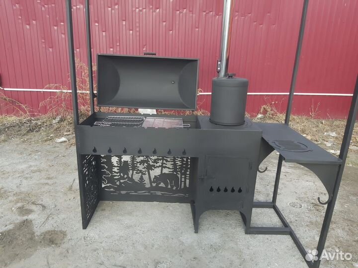 Гриль коптильня мангал барбекю с печью под казан