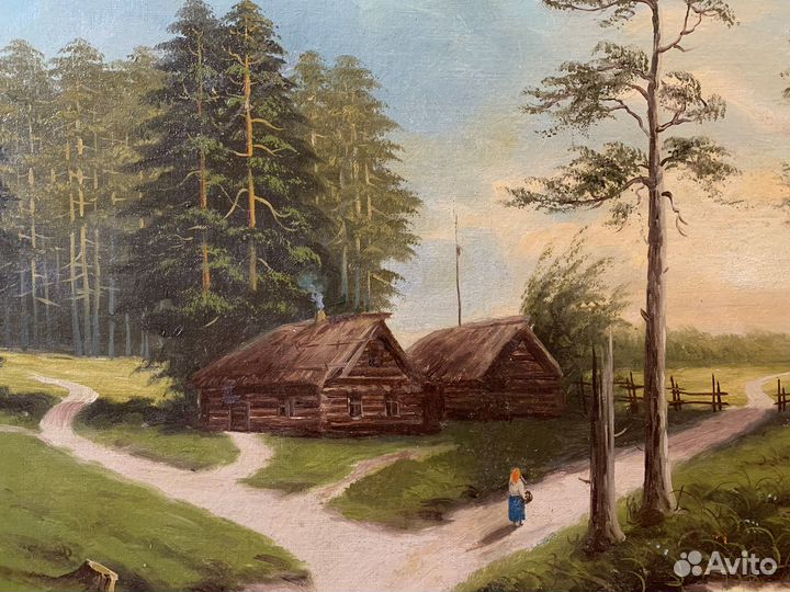 Станинная, антикварная картина холст масло