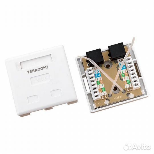 Розетка настенная teracom PRO кат.6 неэкранированная 2 порта RJ-45 Dual IDC бел. EKF TRP-wbox-2RJ45