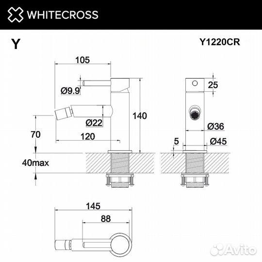 Смеситель для биде Whitecross Y Y1220CR, цвет: хро