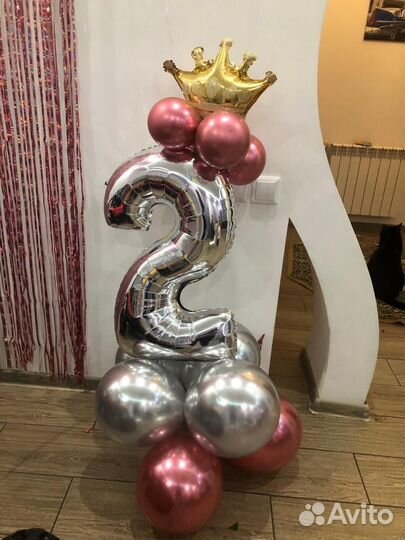 Набор шариков на день рождения девочки с цифрой 2