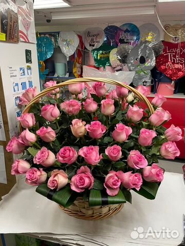 Корзина 50 розовых роз
