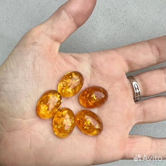 Кабашон янтарь, комплект кабашонов 5 шт