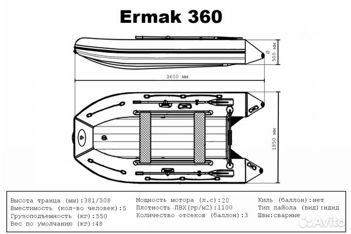 Лодка пвх (киль+нднд) - Ermak 360