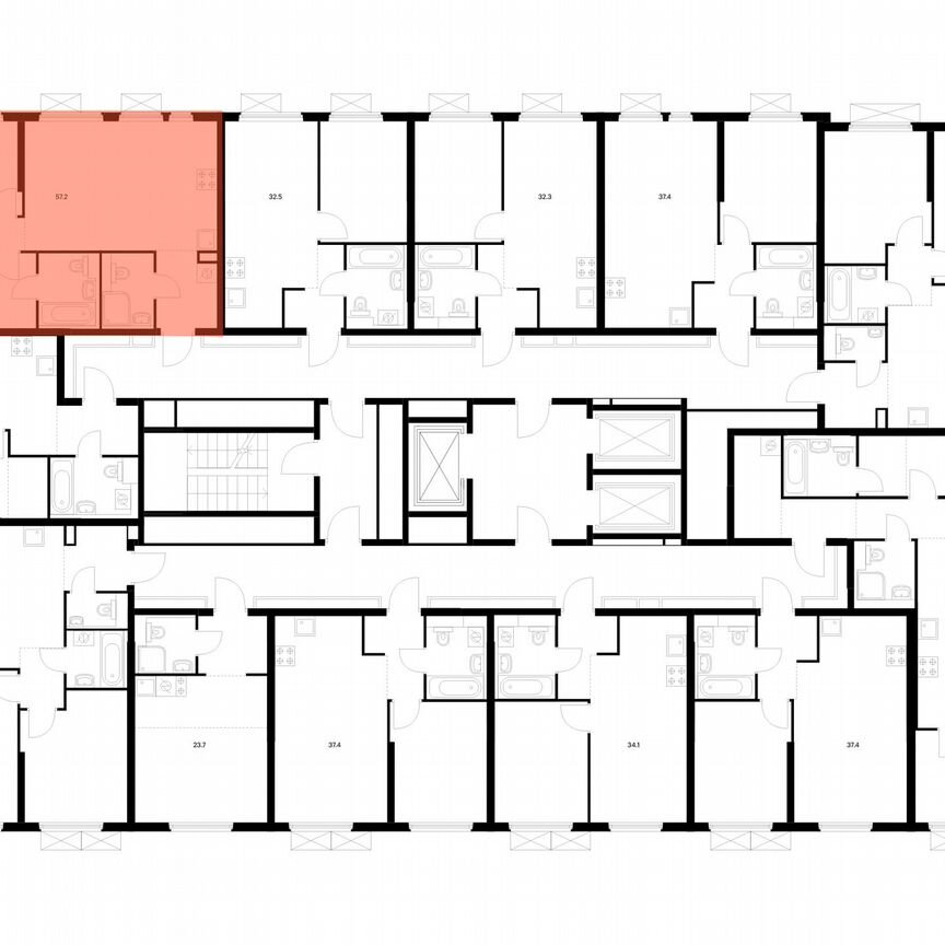 2-к. квартира, 57,2 м², 22/25 эт.