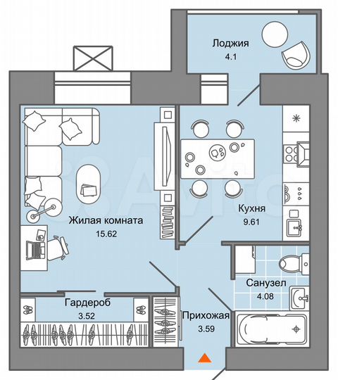 1-к. квартира, 38 м², 1/8 эт.