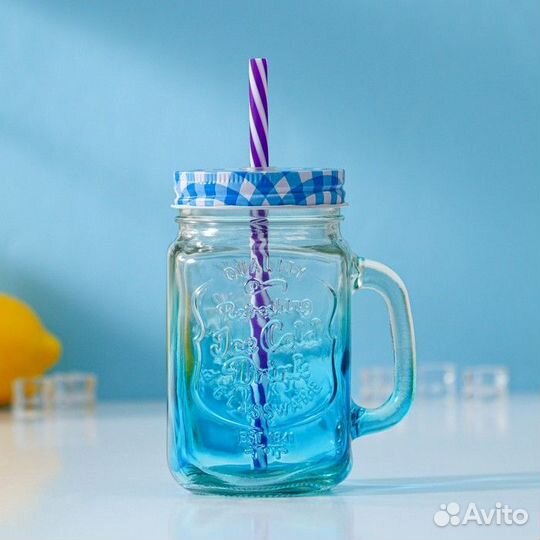 Банка стеклянная с крышкой и трубочкой Доляна «Гал