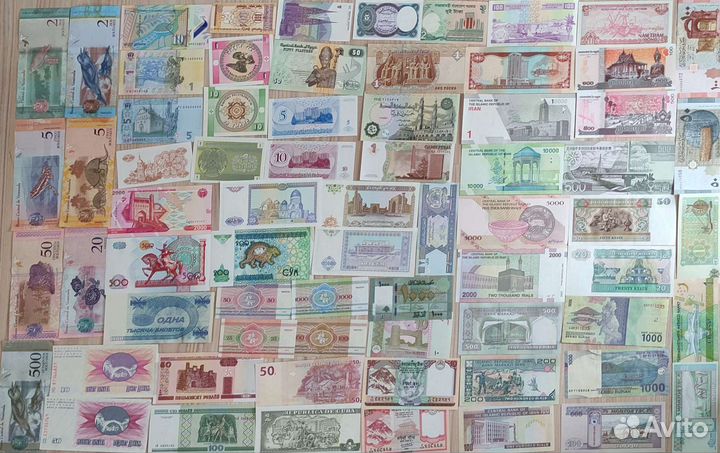 Большой набор новых банкнот 68шт