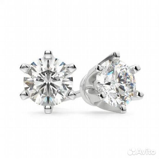 Серьги пусеты с выращенными бриллиантами 1.08 кара