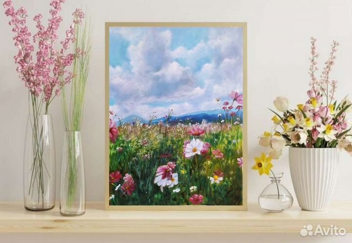 Картина маслом пейзаж цветы