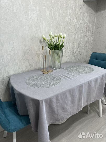 Скатерть прямоугольная однотонная серая хлопковая