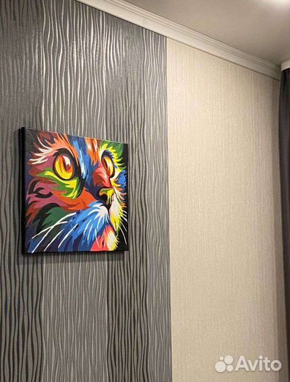 Готовая картина по номерам на подрамнике. Котики