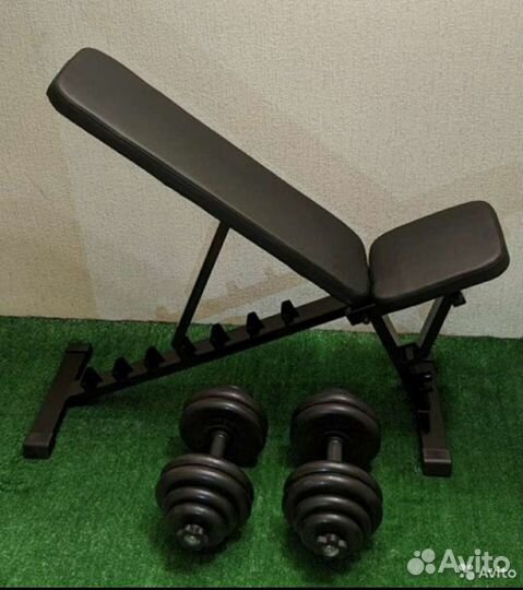Скамья для жима + гантели 58кг
