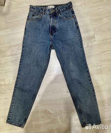 Джинсы zara mom 34 синие