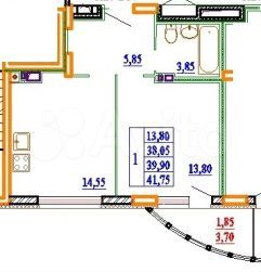 1-к. квартира, 41,7 м², 12/14 эт.