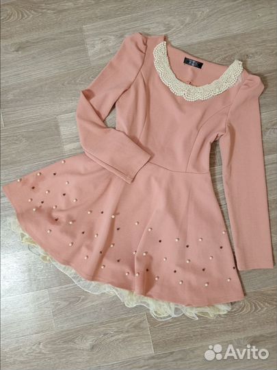 Платье женское милое с воротником из бусин