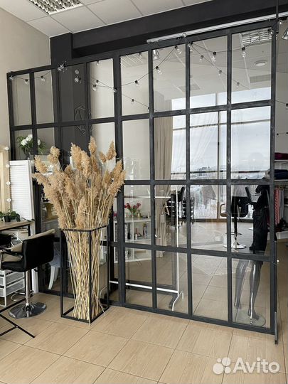 Перегородки лофт (окрашенный брус + стекло)