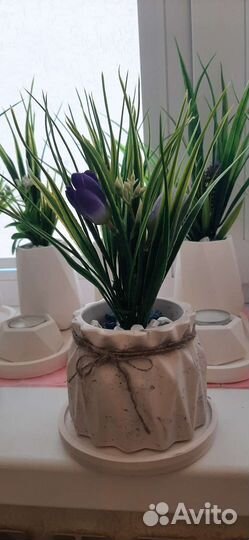 Подарочный набор:Кашпо из гипса