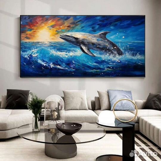 Текстурная картина маслом Танец дельфина 3D