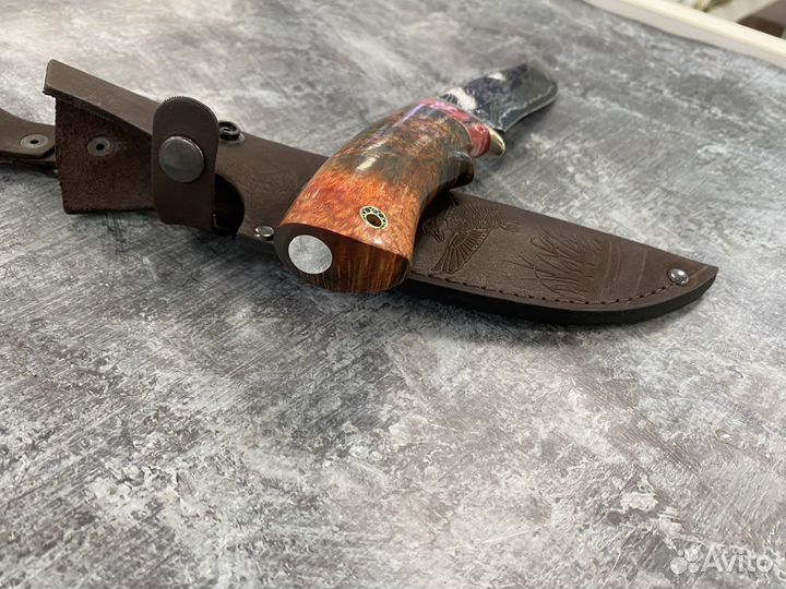 Нож галеон, ламинированная дамасская сталь, мельхи