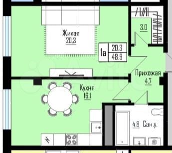 1-к. квартира, 48,9 м², 5/12 эт.