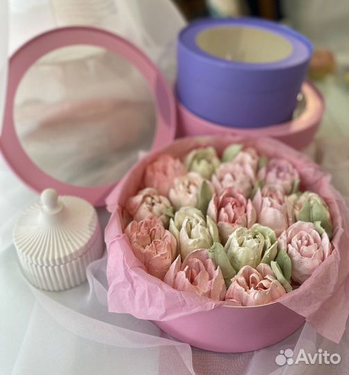 Зефир в коробке / зефирные цветы /цветы из зефира