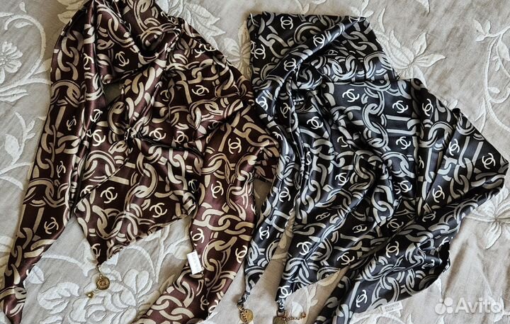 Женский платок.Chanel Весна 2024 Чёрный/коричневый