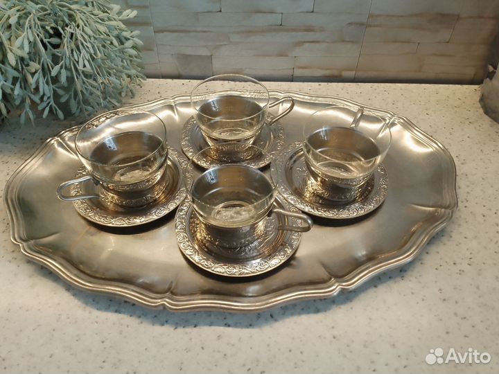 Мельхиоровый набор и поднос никелированный СССР