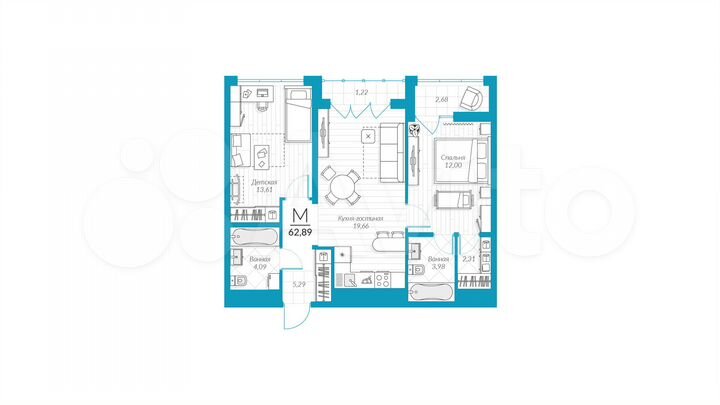 3-к. квартира, 62,9 м², 14/25 эт.