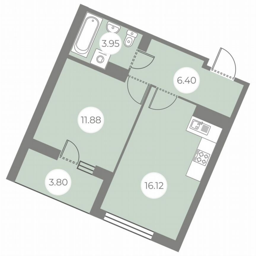 1-к. квартира, 40,3 м², 2/7 эт.