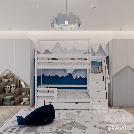 Двухъярусная кровать с лестницей комодом