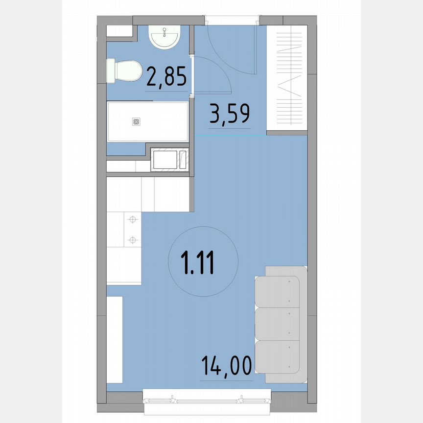 1-к. апартаменты, 20,4 м², 1/13 эт.