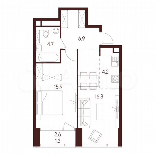 1-к. квартира, 49,8 м², 4/23 эт.