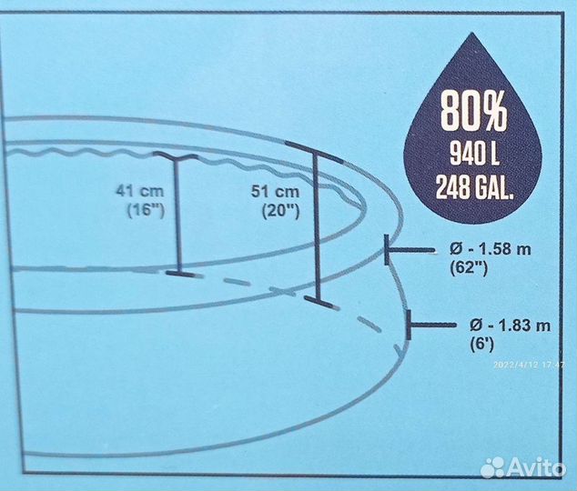 Бассейн надувной круглый 1.83м. Новый
