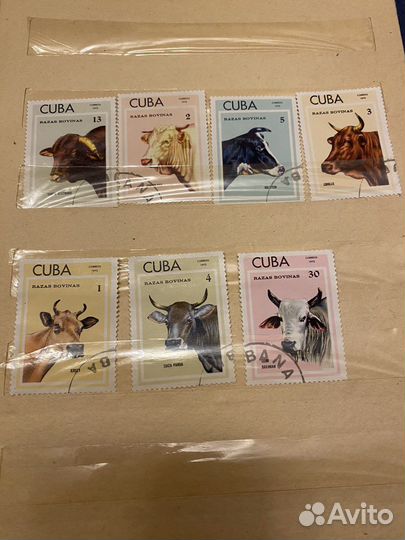 Марки Куба 1973 год коровы и лошади