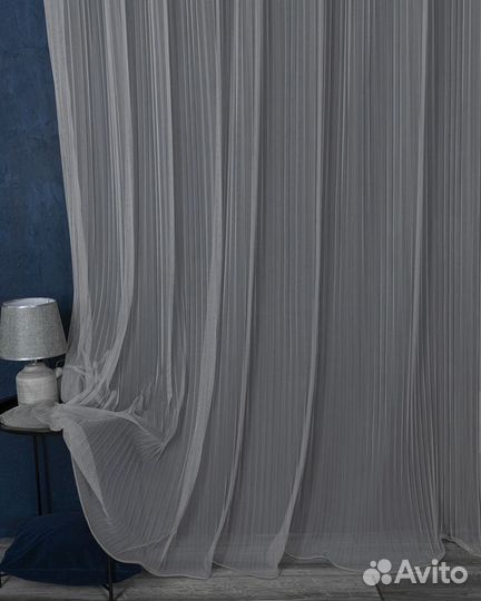 Тюль Плиссе серый готовый на окна пошив