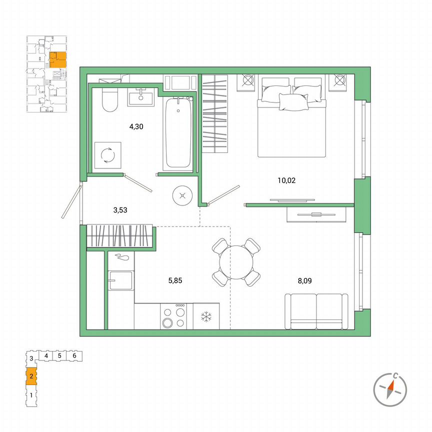 1-к. квартира, 31,8 м², 1/7 эт.