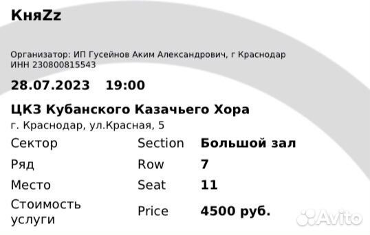 Билеты на концерт княzz