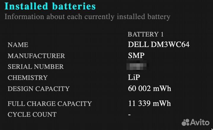 Батарея для ноутбука Dell (F3YGT)