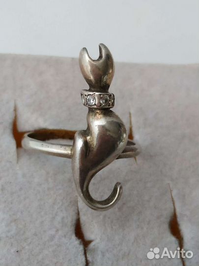 Кольцо кошка кот серебро р17 подарок сувенир