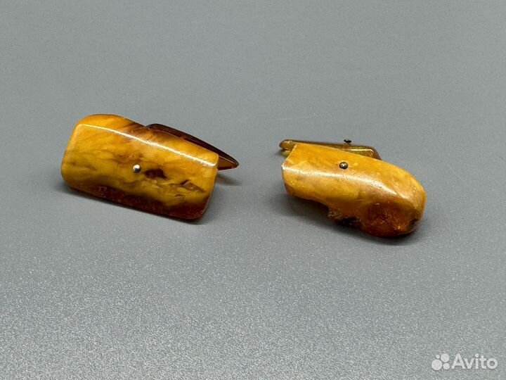 Запонки с янтарем. СССР. Винтаж
