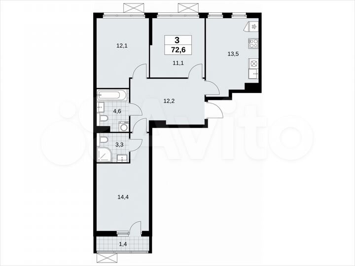 3-к. квартира, 72,6 м², 17/19 эт.