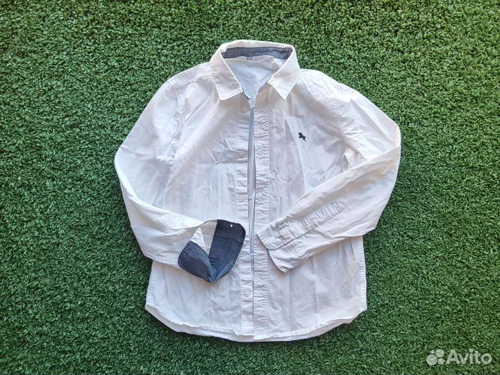 Рубашка белая, голубая, в клетку hm 140