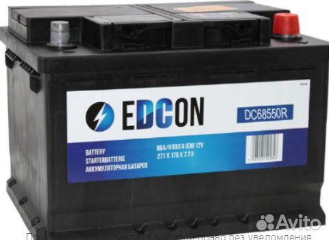 Аккумулятор edcon 68ah 550a +справа 260\175\220