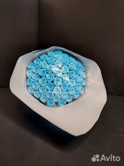 Голубые Розы из Белого Шоколада - 51 шт в Букете