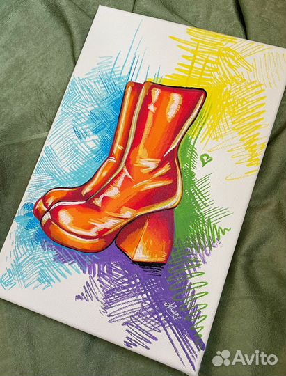 Картина акрилом «Ботинки» на подрамнике 20x30