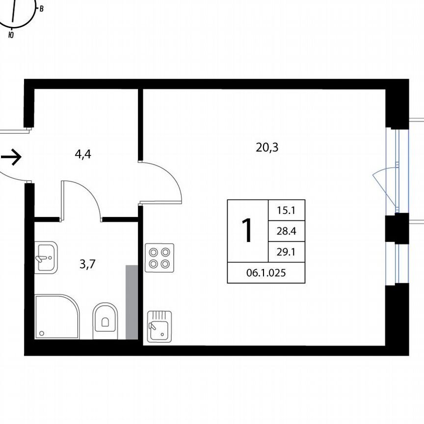 Квартира-студия, 29,1 м², 3/3 эт.